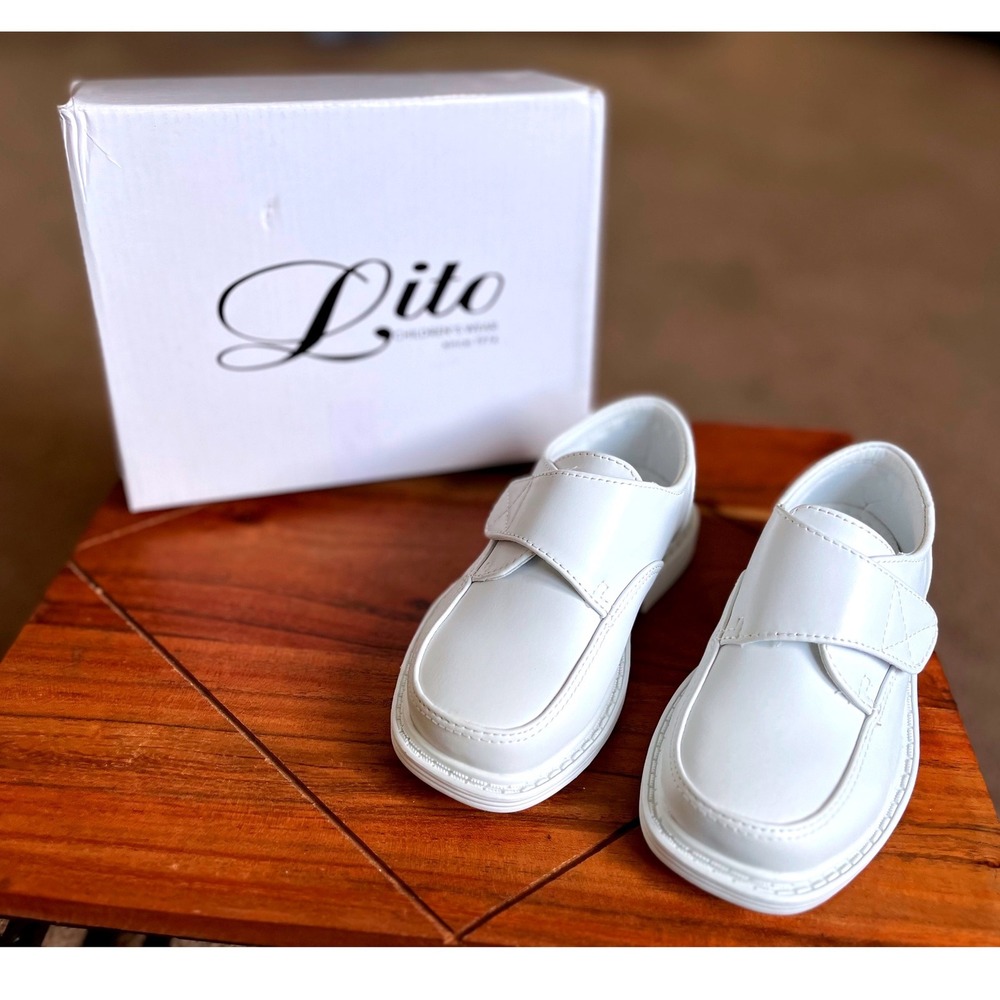 Lito Frank-A Boys White PU Dress Shoes Hook and Loop Loafers Size‎ 8 NEW